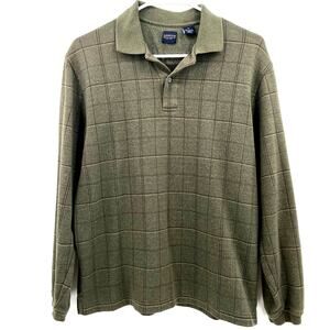 Arrow Men's Polo Sweater, Relaxed Fit, Green Plaid, Size M Casual Comfortable